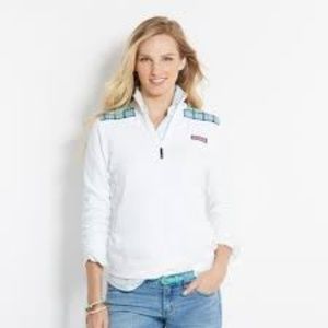 VIneyard Vines White Shepshirt with Blue Plaid
